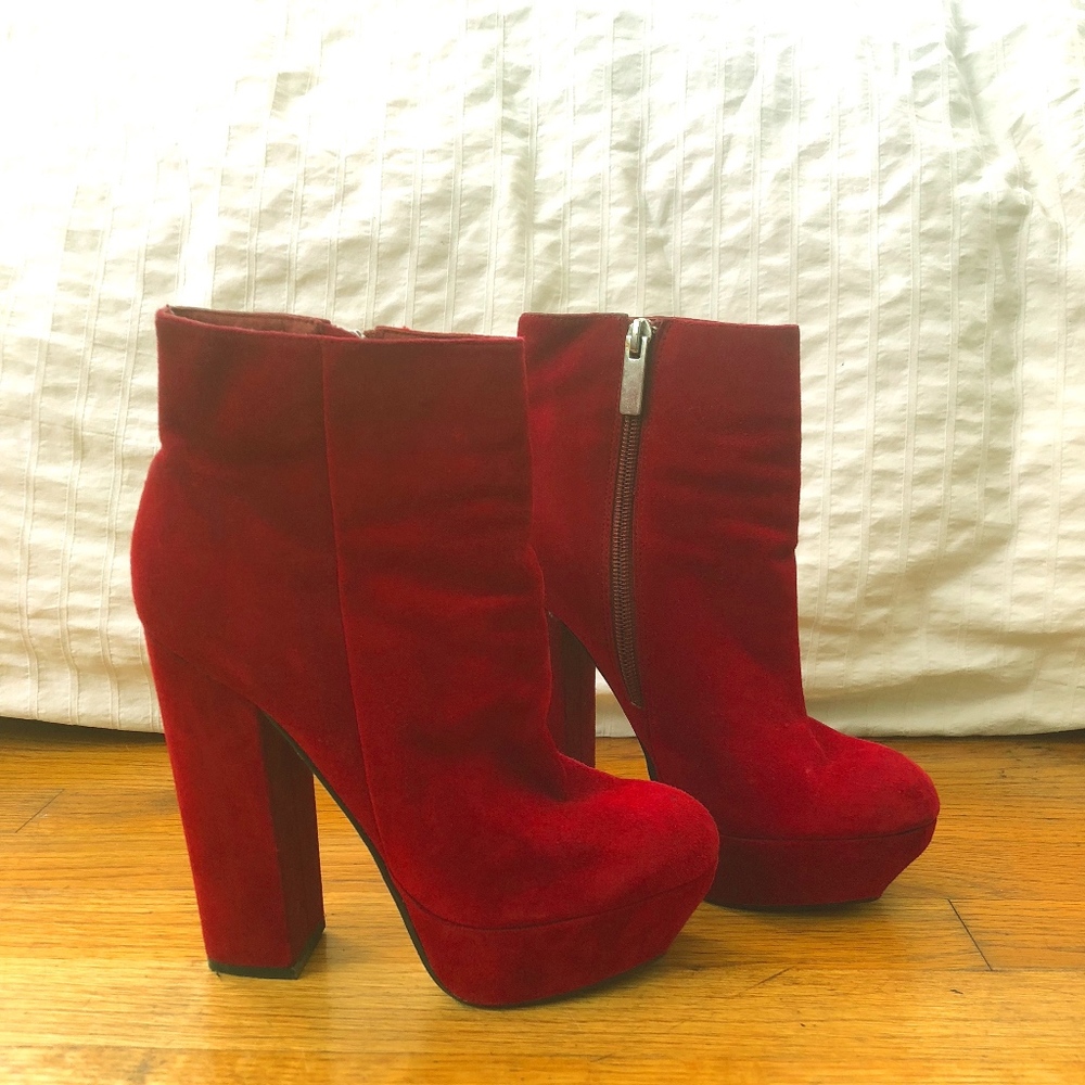 Dolce Vita Jemma red suede ankle platform boots
